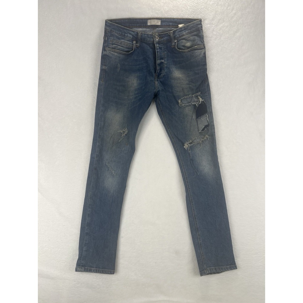 Zara Jeans Mens 32x30 Blue dark Wash Cotton Stretch Denim Distressed‎